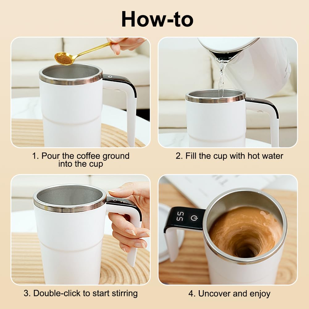 Self Stirring Mug, Rechargeable Auto Magnetic Coffee Mug with Digital Display