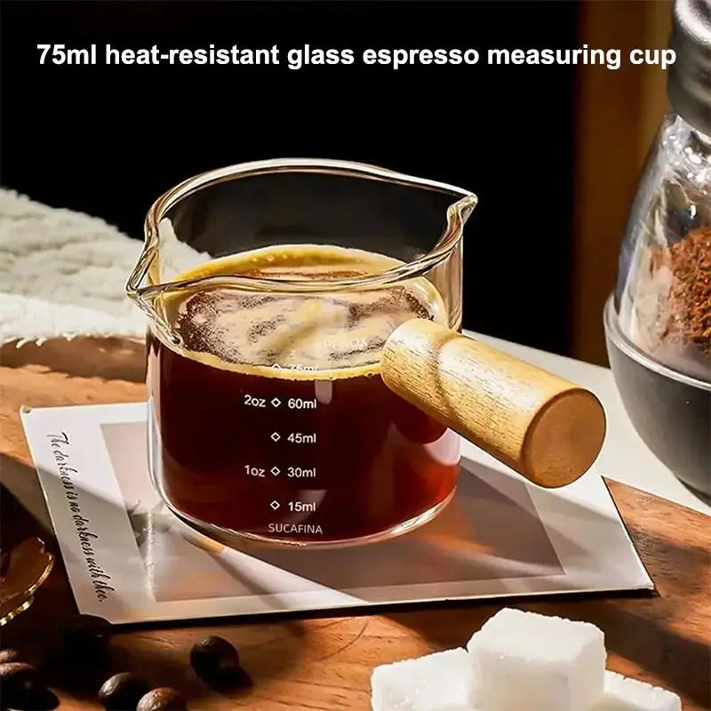 Heat-Resistant Glass Espresso Measuring Cup with Double Mouth Milk Jug Handle