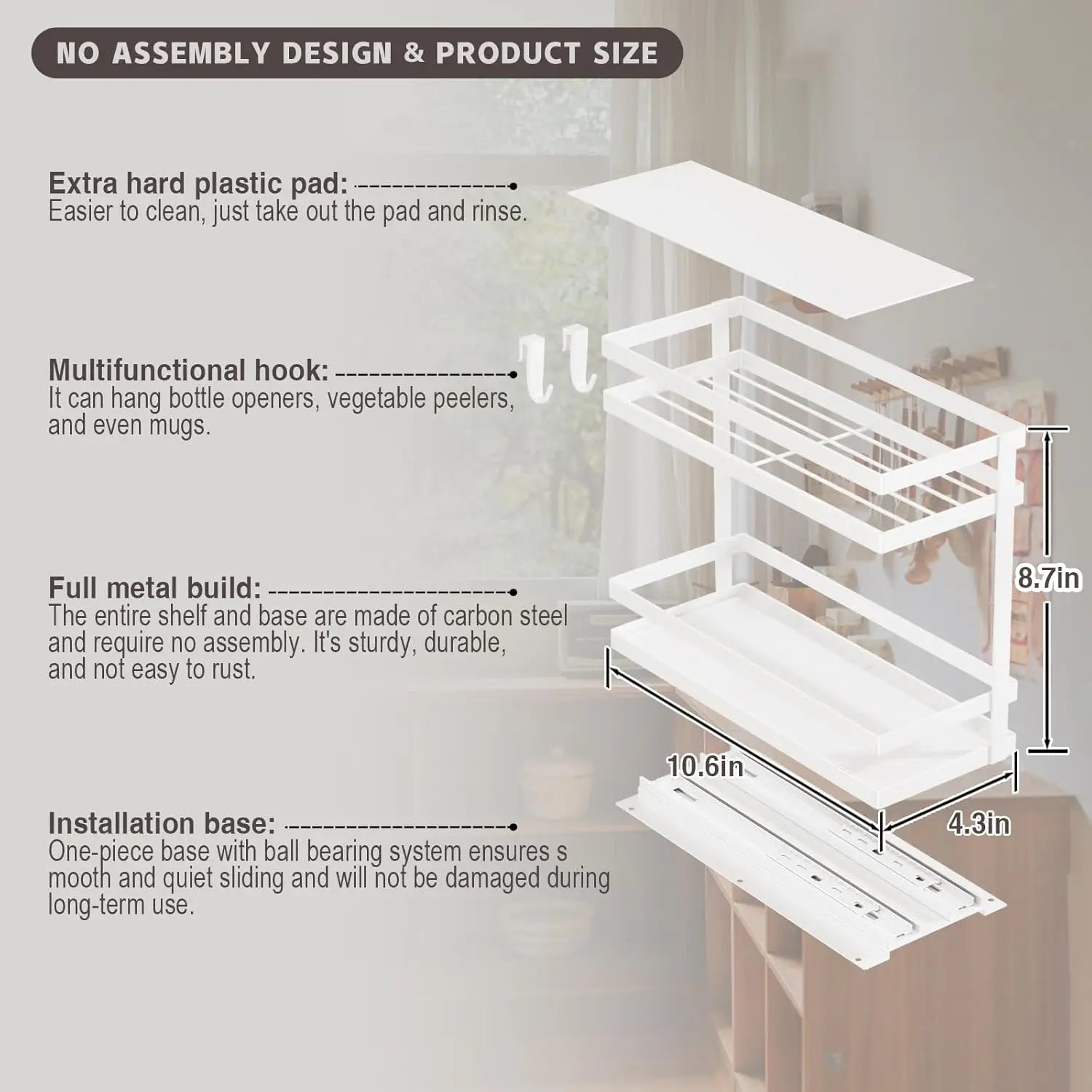 Pull Out Spice Rack Organizer for Cabinet, 2-Tier Metal Seasoning Storage Slide Out