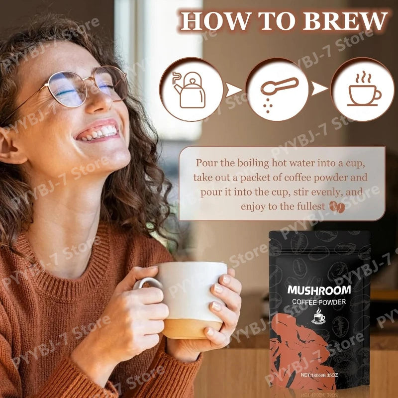Mushroom Coffee Powder Dietary Supplement for Mental Clarity and Energy