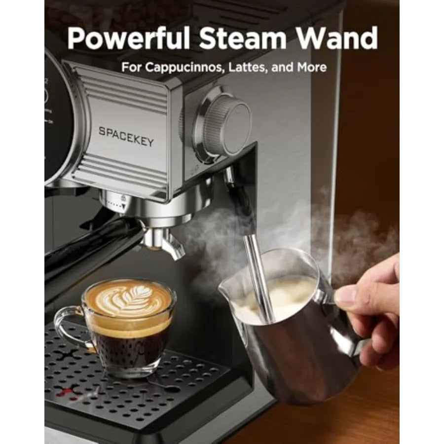 Espresso Machine with Grinder - 20 Bar All-in-One Coffee Maker with Milk Steam