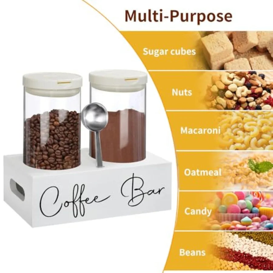 Glass Coffee Containers with Shelf and Scoop 2 Pcs 48OZ Coffee Storage Jars