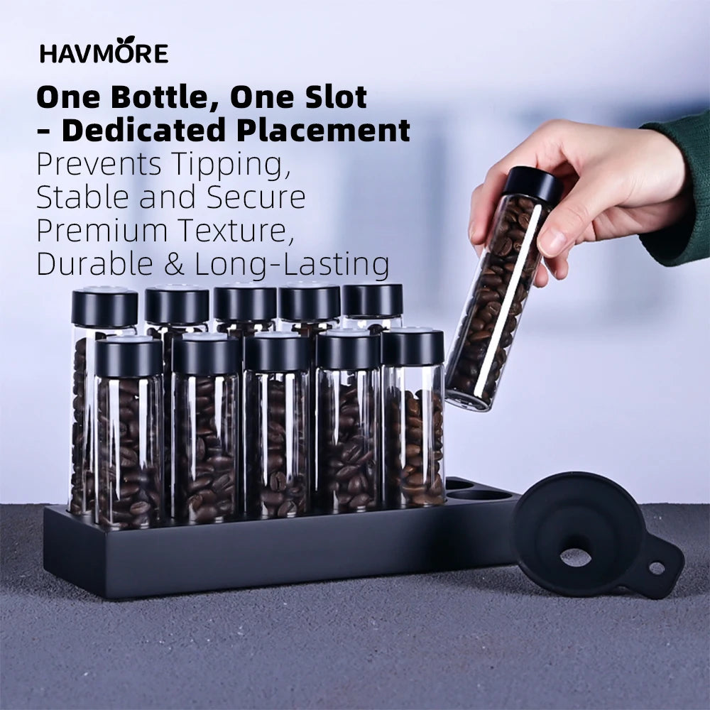 Havmore Wooden Holder 12 Testing Tubes Single Dose Coffee Bean Glass Container