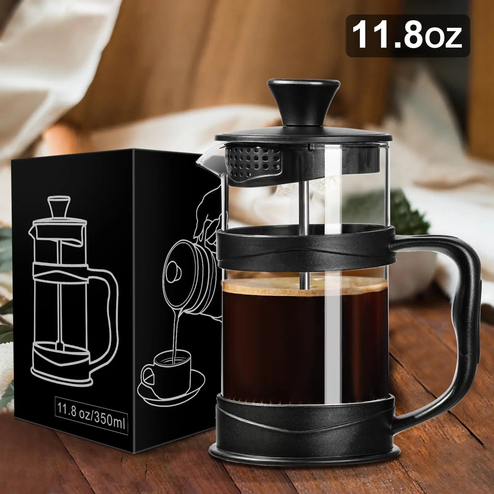 French Press Coffee Tea Maker, Camping Mini Coffee Heat Resistant Glass