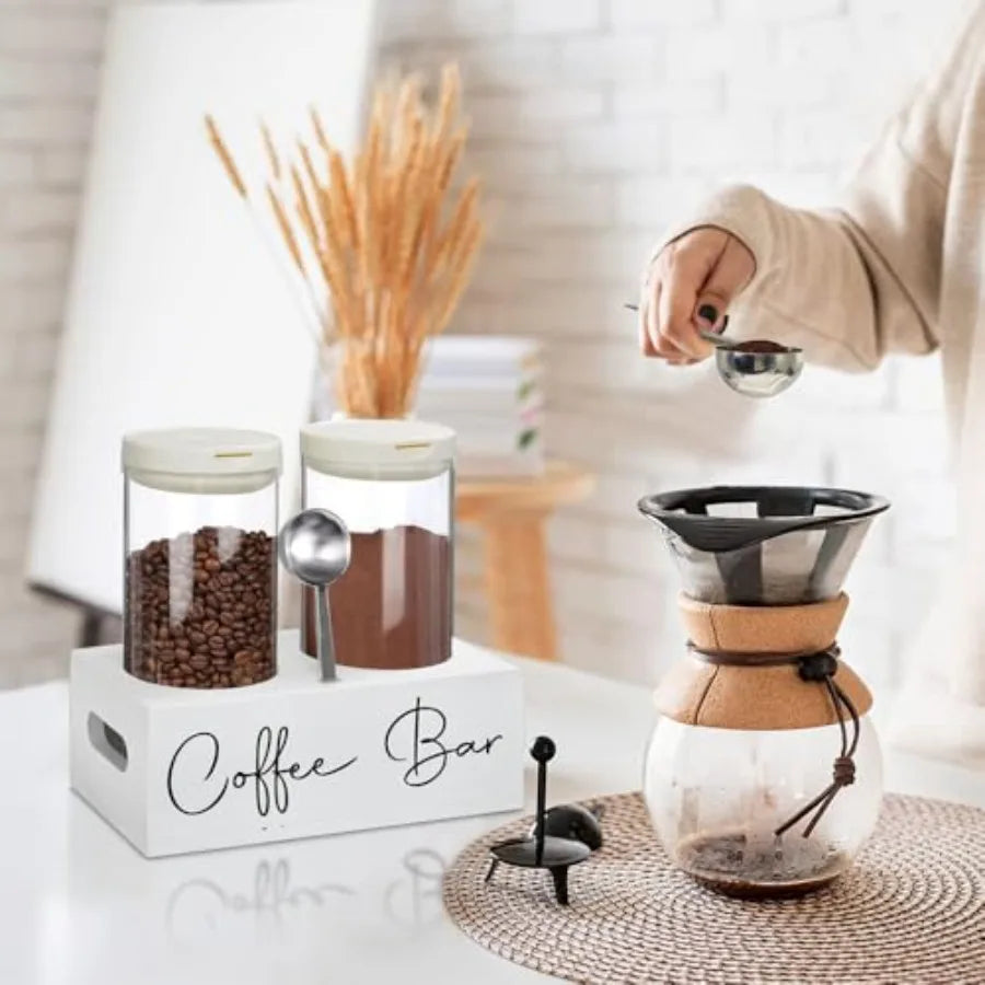 Glass Coffee Containers with Shelf and Scoop 2 Pcs 48OZ Coffee Storage Jars