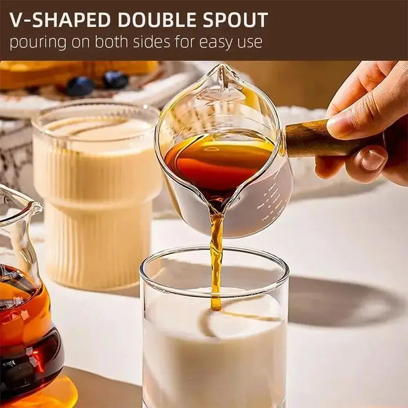 Heat-Resistant Glass Espresso Measuring Cup with Double Mouth Milk Jug Handle