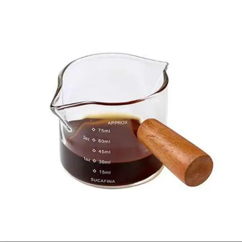 Heat-Resistant Glass Espresso Measuring Cup with Double Mouth Milk Jug Handle
