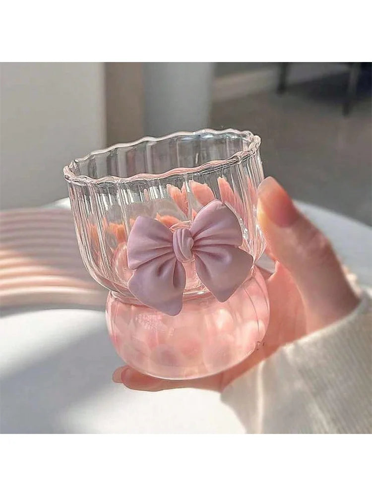 Pink Glass Cup With 3D Bow Lid, Heat-Resistant Borosilicate Glass Cup For Hot