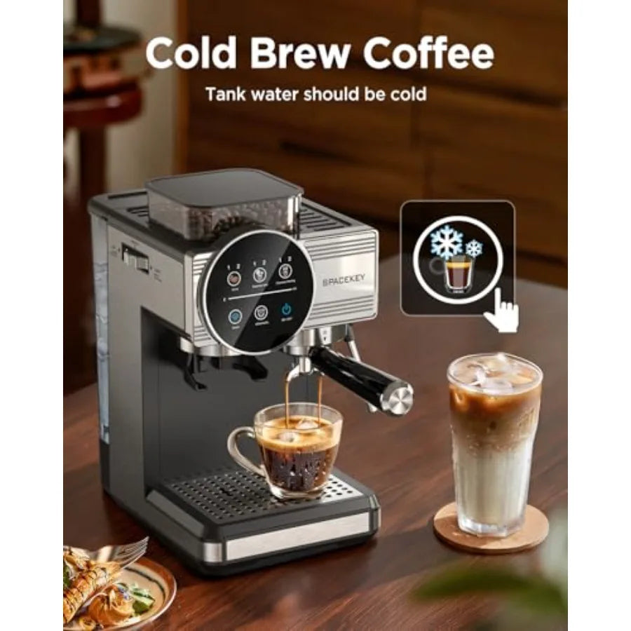 Espresso Machine with Grinder - 20 Bar All-in-One Coffee Maker with Milk Steam