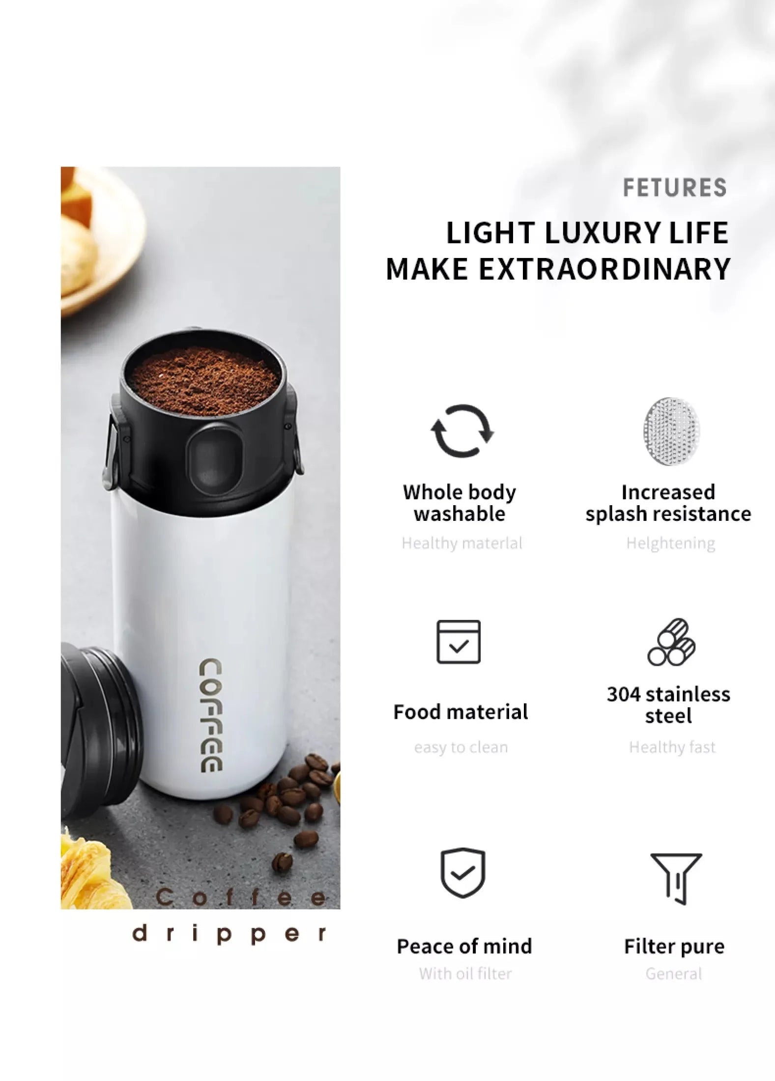 304 Stainless Steel Portable Coffee Filter Drip Coffee Tea Holder Reusable Mug