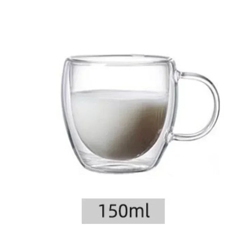 Heat Resistant Clear Double Wall High Borosilicate Glass Mug with Handle Coffee