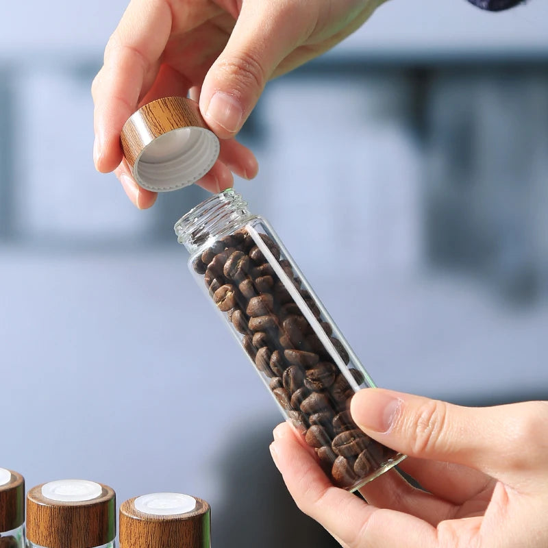 Havmore Wooden Holder 12 Testing Tubes Single Dose Coffee Bean Glass Container