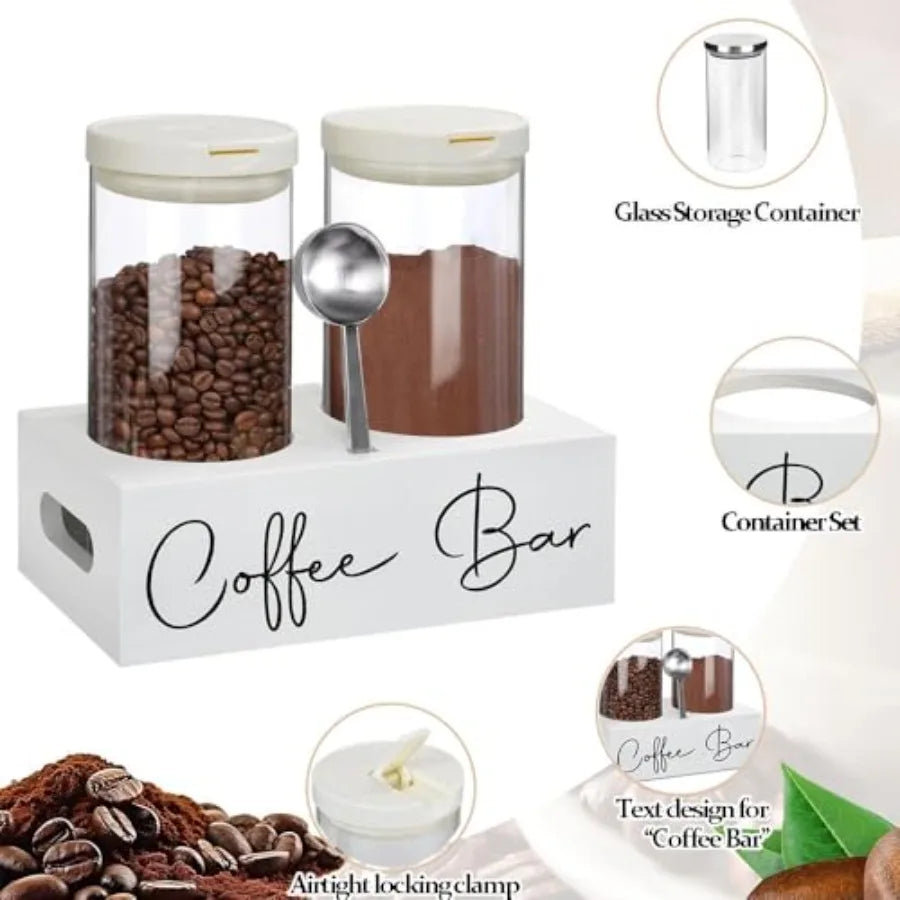 Glass Coffee Containers with Shelf and Scoop 2 Pcs 48OZ Coffee Storage Jars