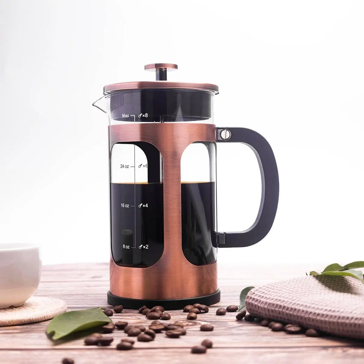 French Press Coffee Maker with 4 Filters Stainless Steel & Heat-Resistant Glass