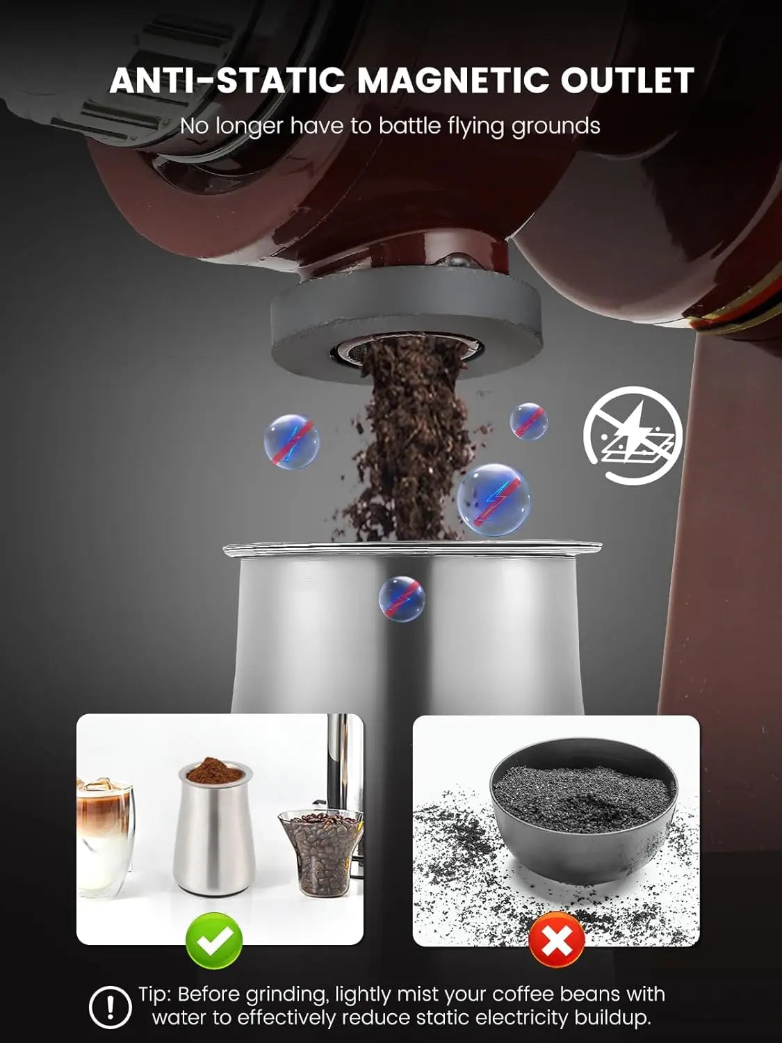 Stainless Steel Coffee Grinder Electric with 8 Grinding Settings Flat Use Red