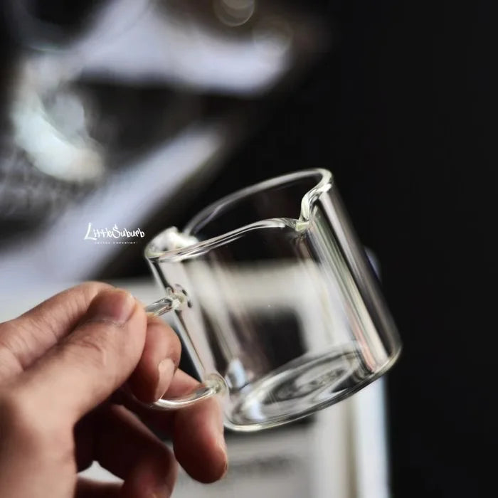 Heat-Resistant Glass Espresso Measuring Cup with Double Mouth Milk Jug Handle