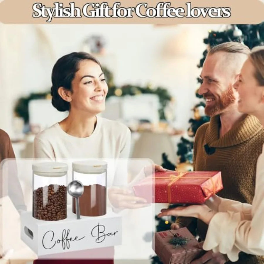 Glass Coffee Containers with Shelf and Scoop 2 Pcs 48OZ Coffee Storage Jars