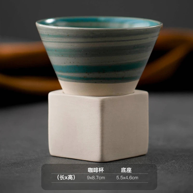 Triangular Cone Shape Pottery Tea Coffee Cup Pull Ceramic Mug Rough Cup
