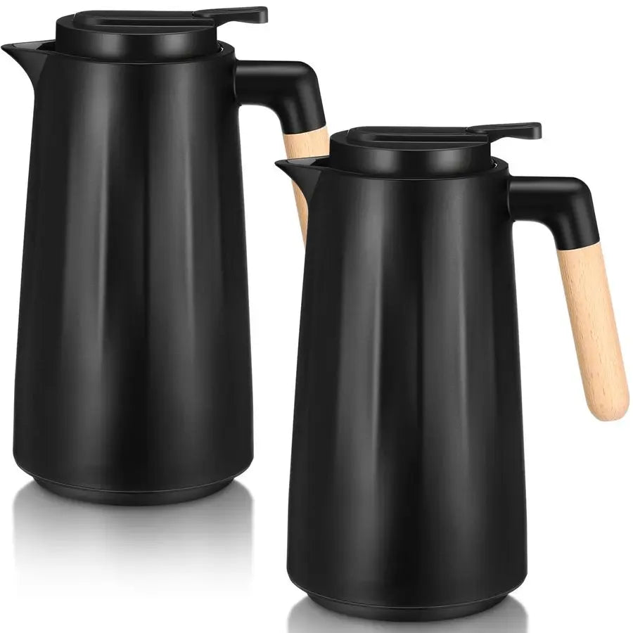 Thermal Coffee Carafe Double Wall Vacuum With Glass Liner and Wood Handle