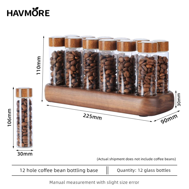 Havmore Wooden Holder 12 Testing Tubes Single Dose Coffee Bean Glass Container