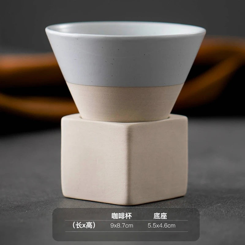 Triangular Cone Shape Pottery Tea Coffee Cup Pull Ceramic Mug Rough Cup