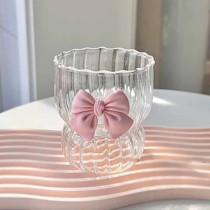 Pink Glass Cup With 3D Bow Lid, Heat-Resistant Borosilicate Glass Cup For Hot