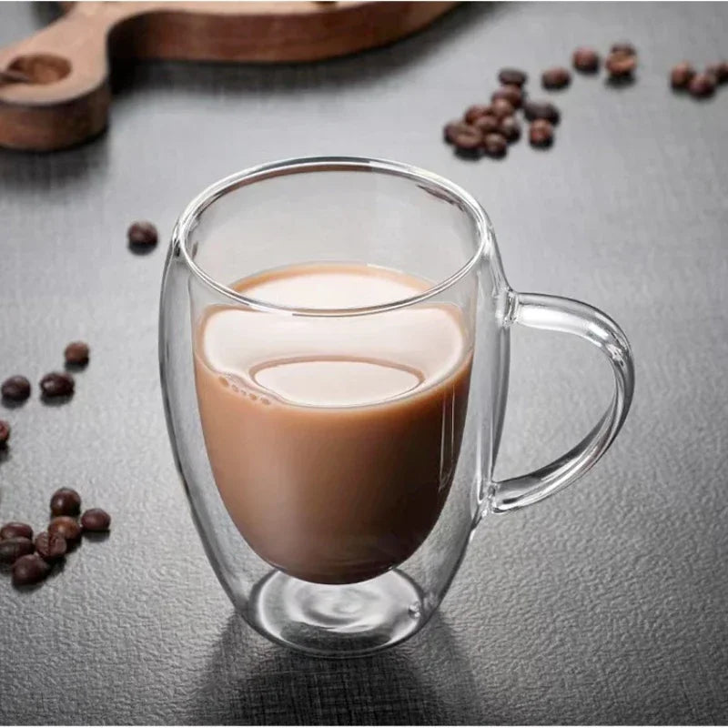 Heat Resistant Clear Double Wall High Borosilicate Glass Mug with Handle Coffee