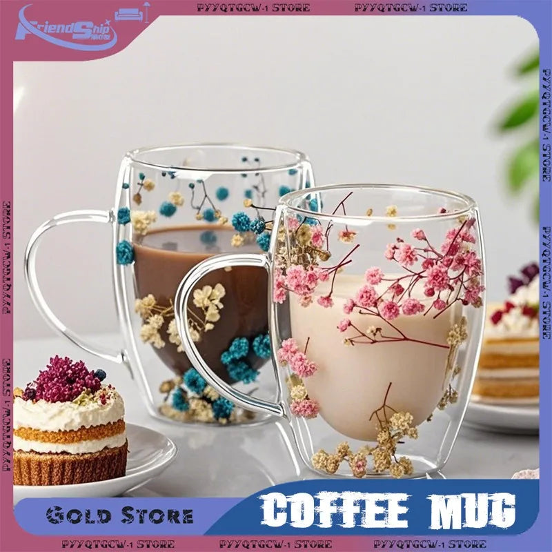 Dry Flowers Cup Double-Walled Glass Glasses High Borosilicate Glass Milk