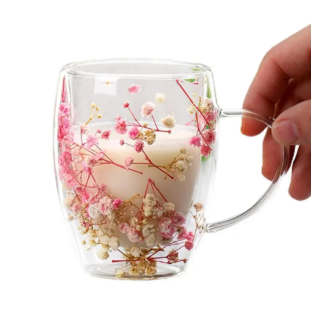 Dry Flowers Cup Double-Walled Glass Glasses High Borosilicate Glass Milk