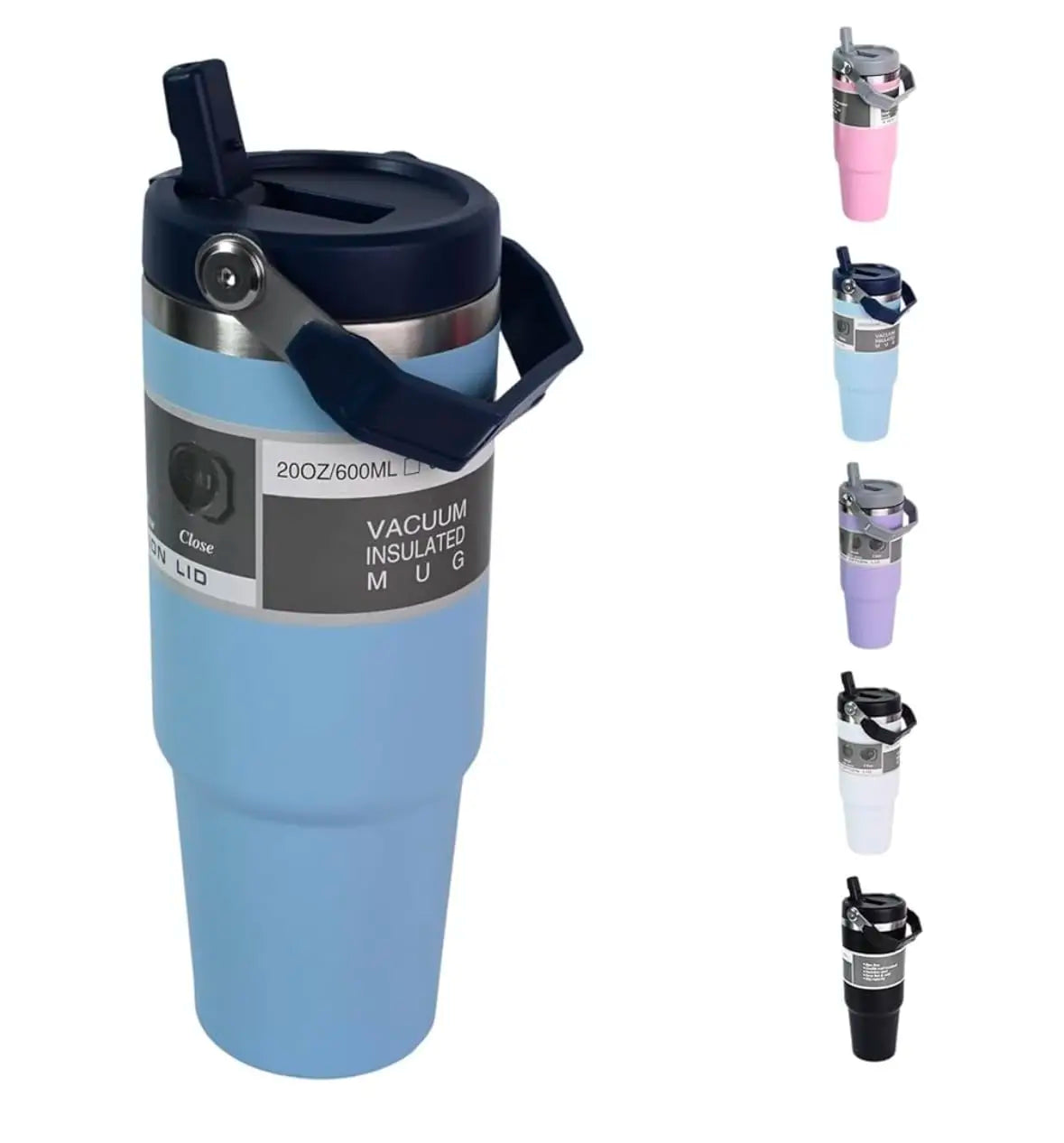 Double-Sided Portable Insulated Stainless Steel Coffee Cup with Straw for Car
