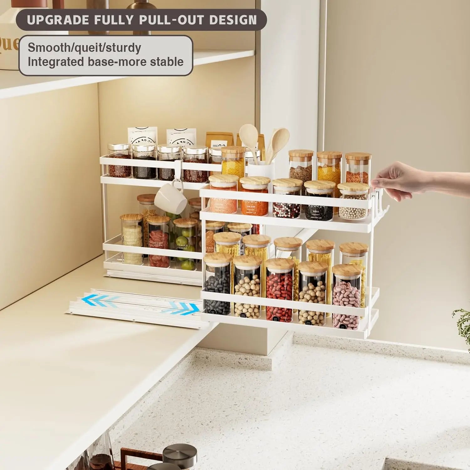 Pull Out Spice Rack Organizer for Cabinet, 2-Tier Metal Seasoning Storage Slide Out