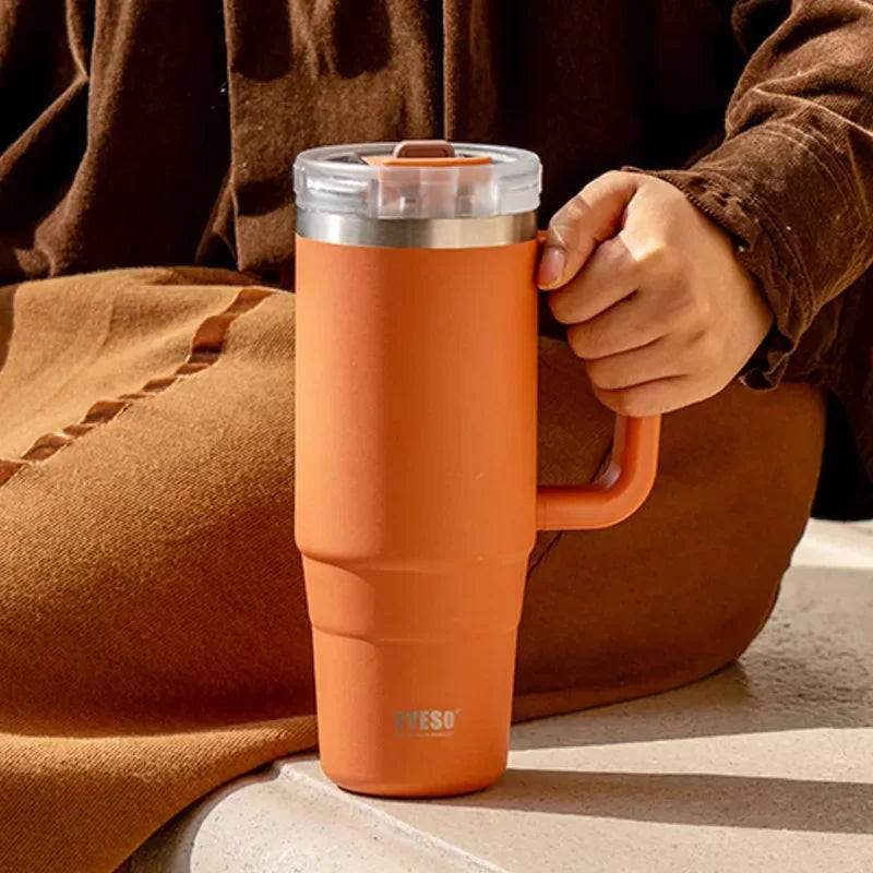 Tumbler Bottle Stainless Steel Car Mug With Handle Straw Thermal Iced Travel