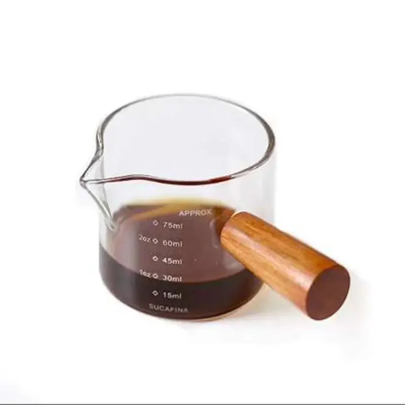 Heat-Resistant Glass Espresso Measuring Cup with Double Mouth Milk Jug Handle