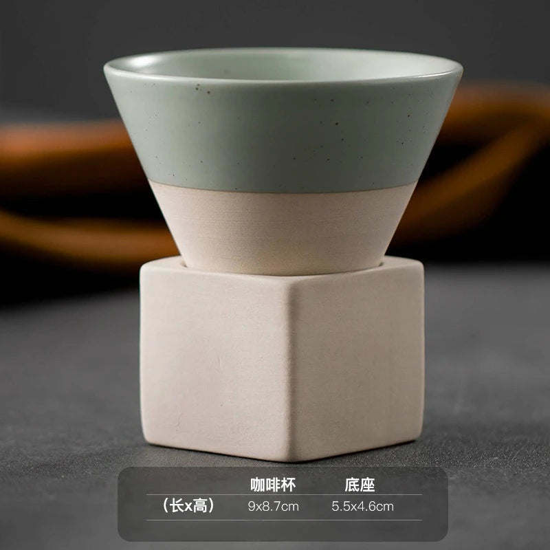 Triangular Cone Shape Pottery Tea Coffee Cup Pull Ceramic Mug Rough Cup