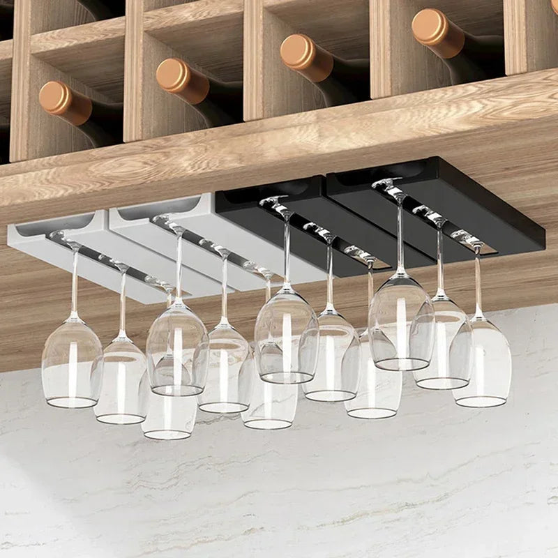 Kitchen Under Cabinet Free Punching Holder Wine Glass Rack Multi-function