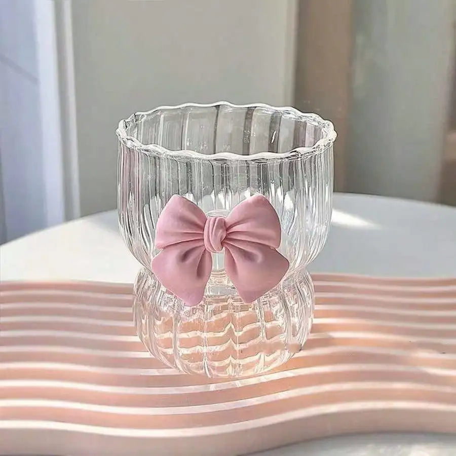 Pink Glass Cup With 3D Bow Lid, Heat-Resistant Borosilicate Glass Cup For Hot