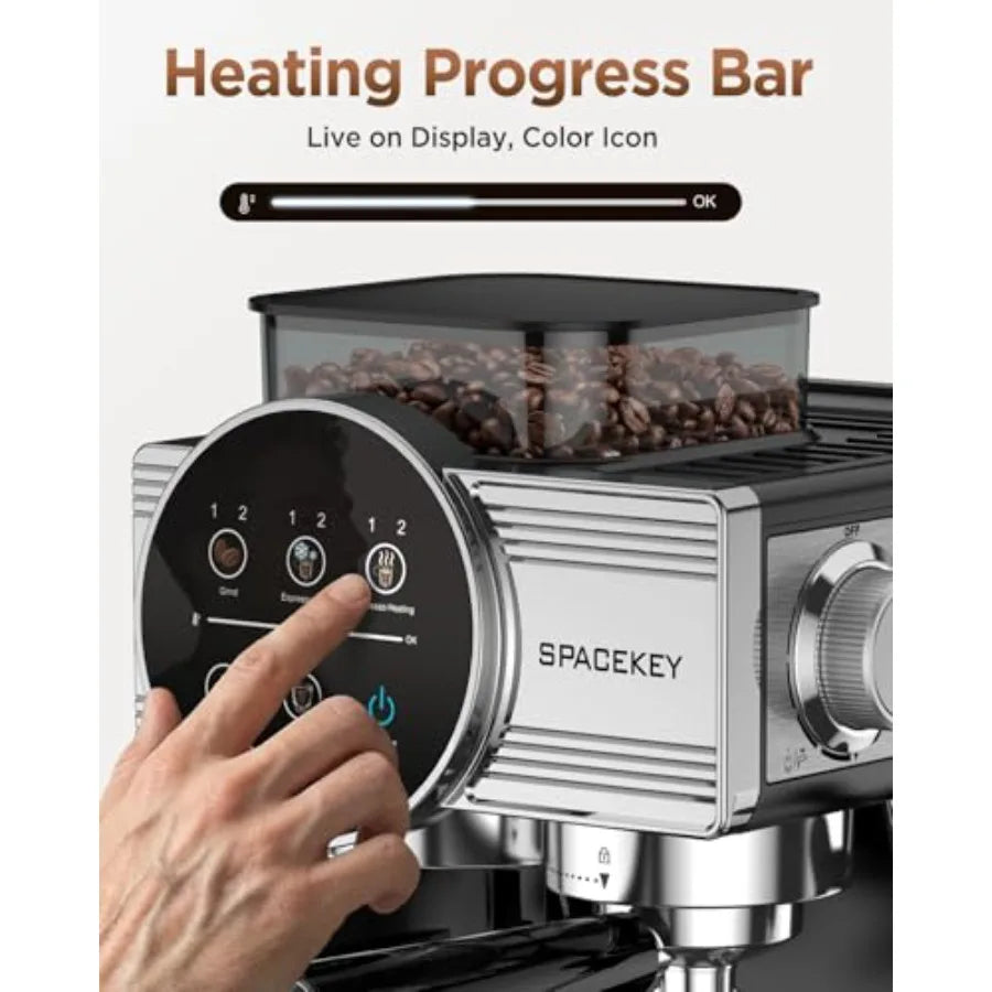 Espresso Machine with Grinder - 20 Bar All-in-One Coffee Maker with Milk Steam