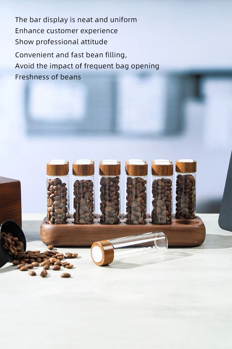 Havmore Wooden Holder 12 Testing Tubes Single Dose Coffee Bean Glass Container