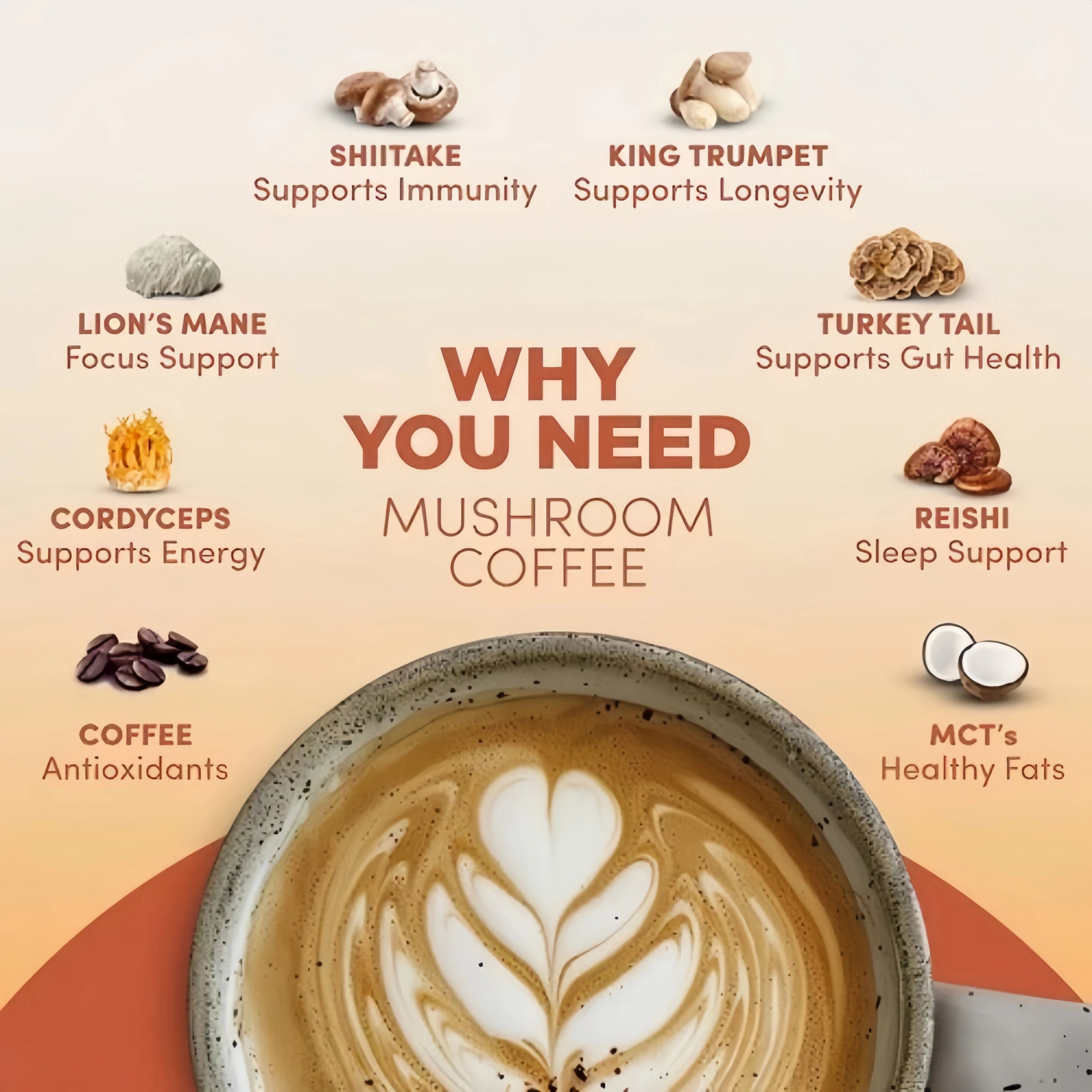 Organic Mushroom Coffee 30 SERVINGS Instant Coffee New FREE Shipping