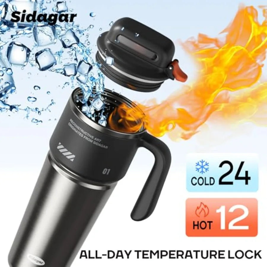 Tumbler with Handle and Straw Vacuum Insulated Stainless Steel Travel Mug