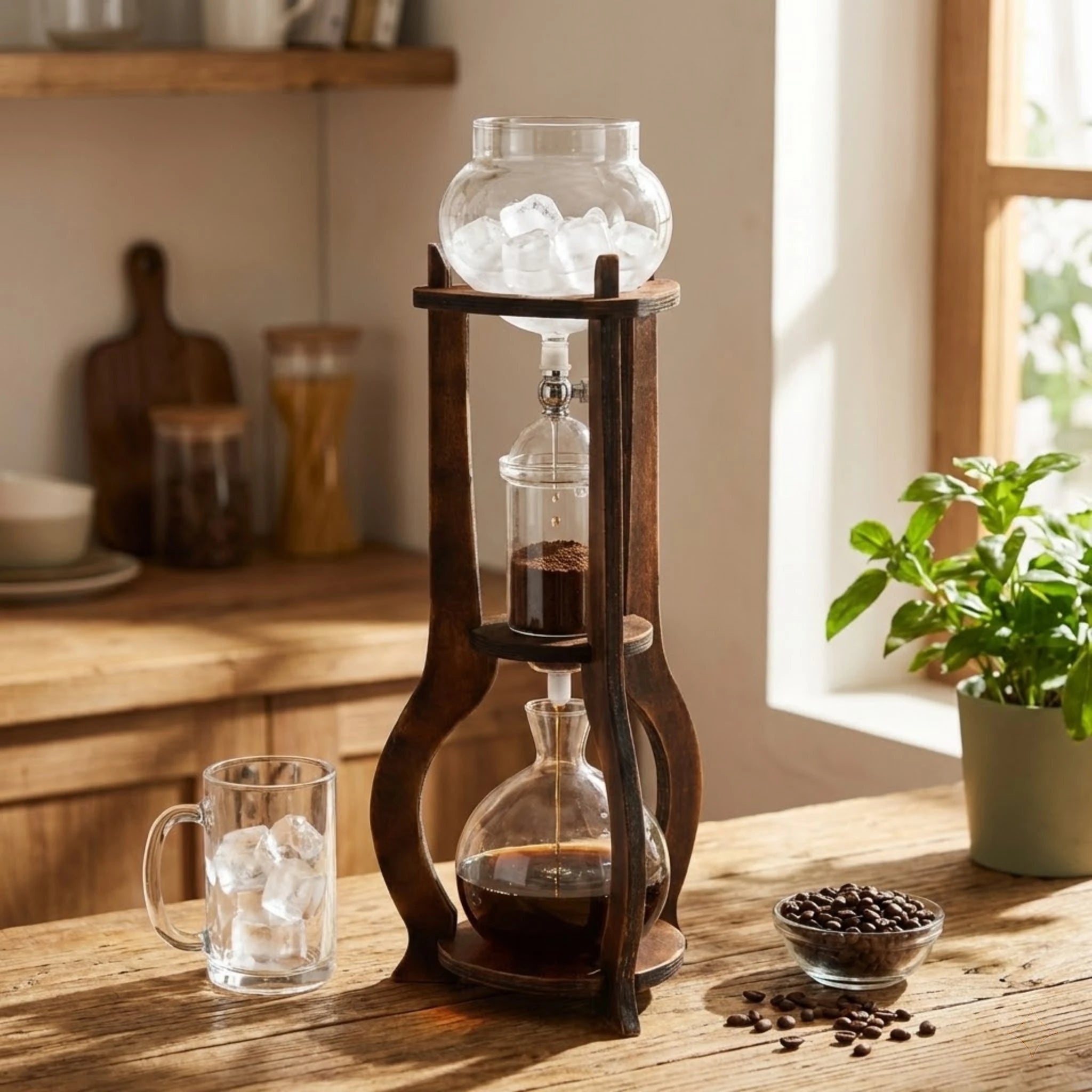 Retro Iced Coffee Machine Manual Cold Brewer with Stainless Steel Filter