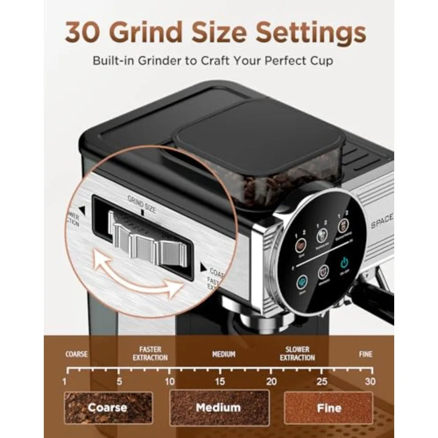 Espresso Machine with Grinder - 20 Bar All-in-One Coffee Maker with Milk Steam