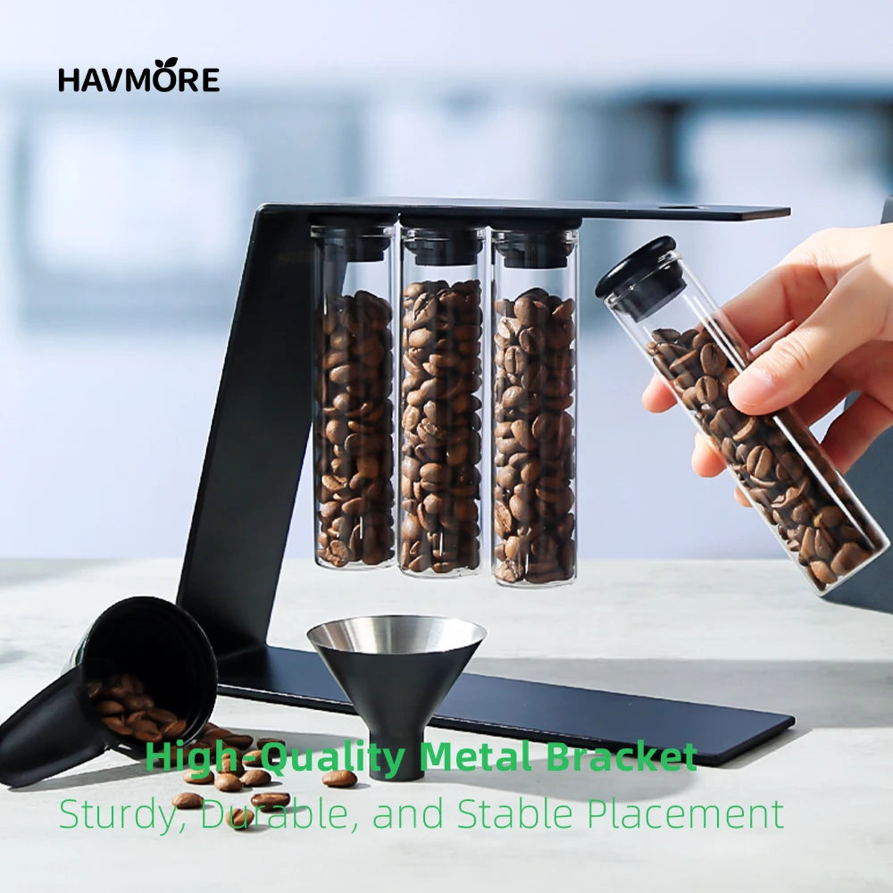 Havmore Wooden Holder 12 Testing Tubes Single Dose Coffee Bean Glass Container