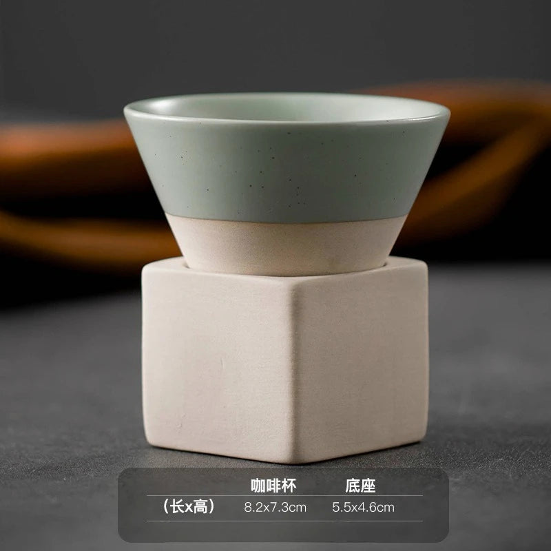 Triangular Cone Shape Pottery Tea Coffee Cup Pull Ceramic Mug Rough Cup