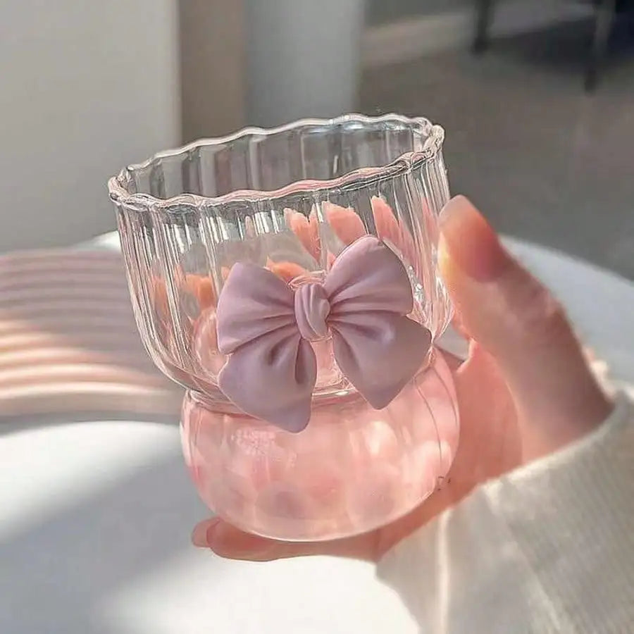 Pink Glass Cup With 3D Bow Lid, Heat-Resistant Borosilicate Glass Cup For Hot