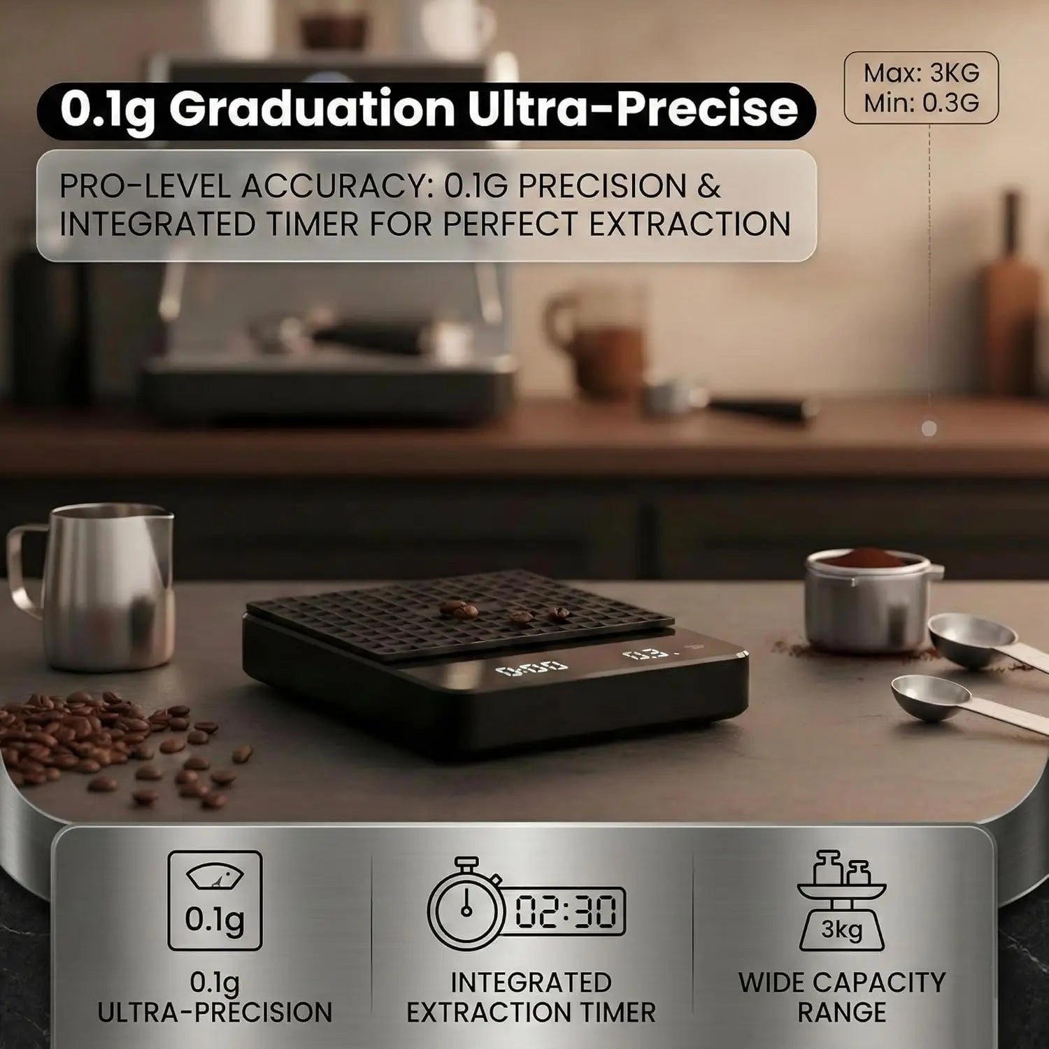 Digital Coffee Scale with Timer High Precision for Pour Over, Espresso, Baking