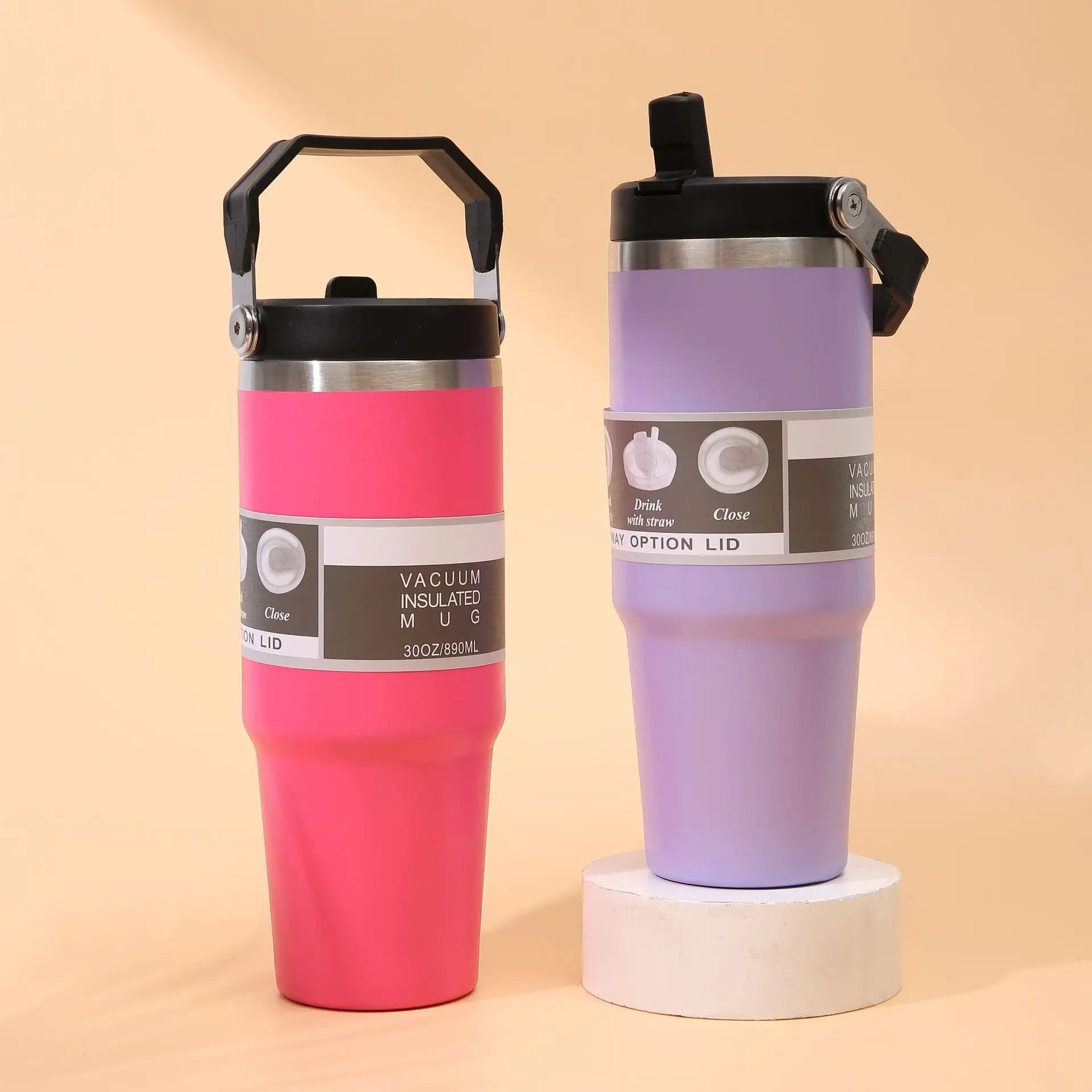 Double-Sided Portable Insulated Stainless Steel Coffee Cup with Straw for Car