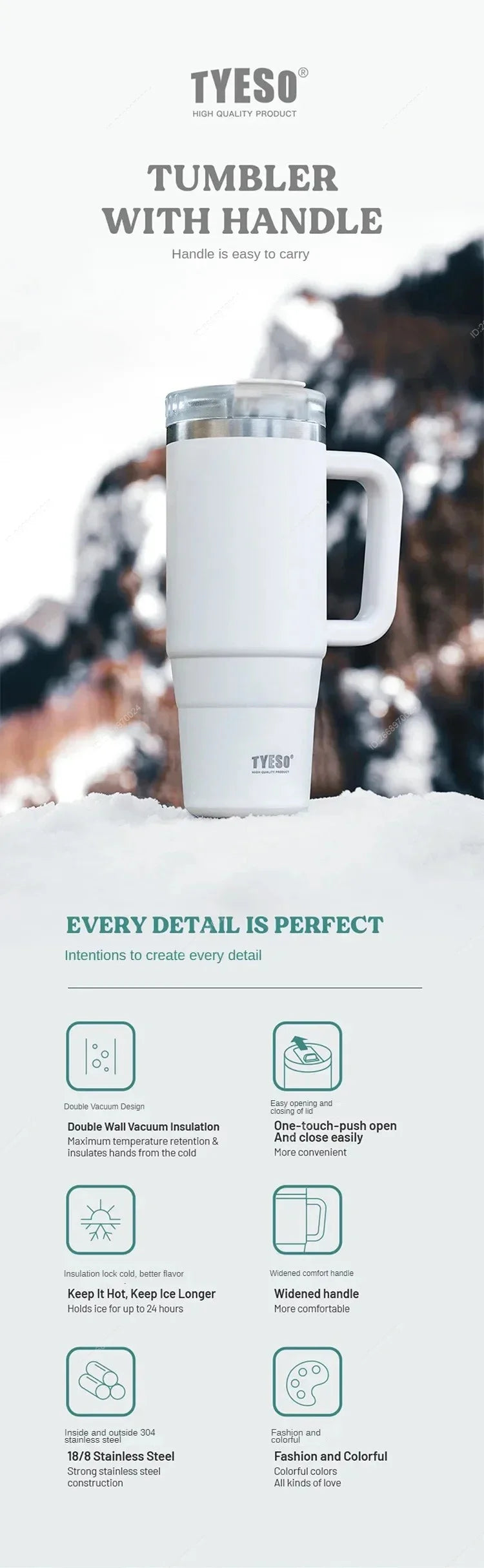 Tumbler Bottle Stainless Steel Car Mug With Handle Straw Thermal Iced Travel