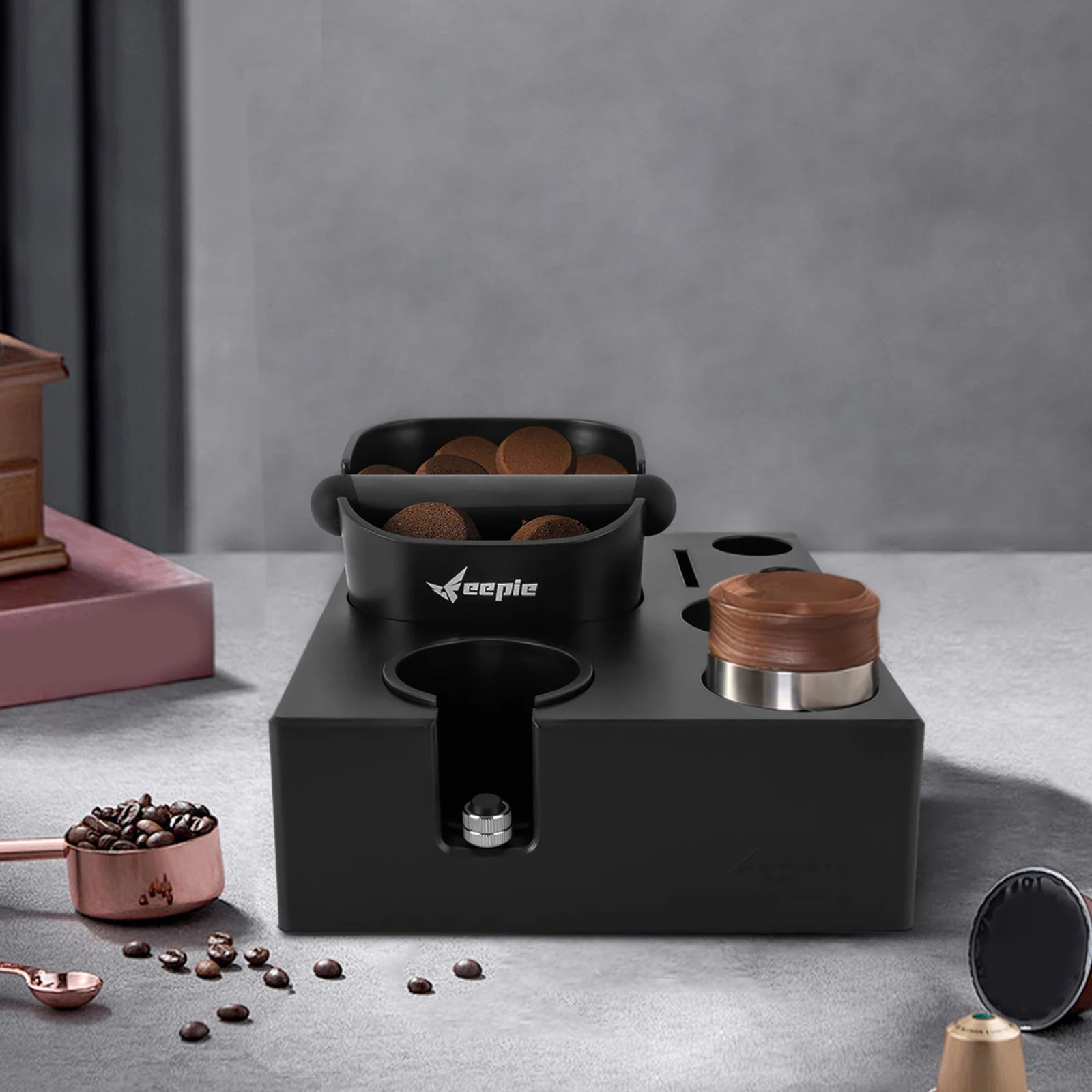 Espresso Tool Organizer Station with Distributor Tamper & Grounds Bin Barista