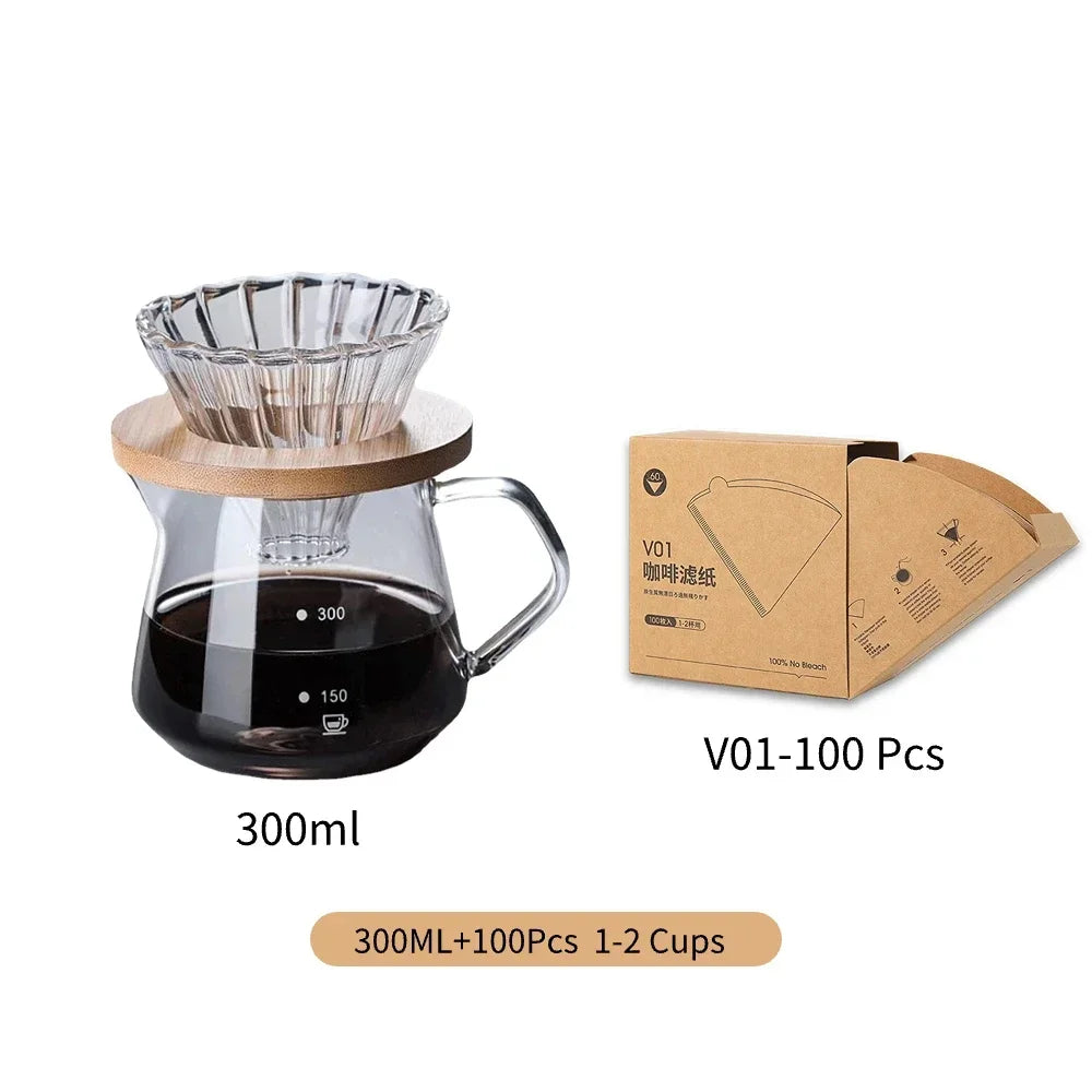 Pour Over Coffee Maker Set Glass Carafe Coffee with Glass Coffee Filter Drip Coffee